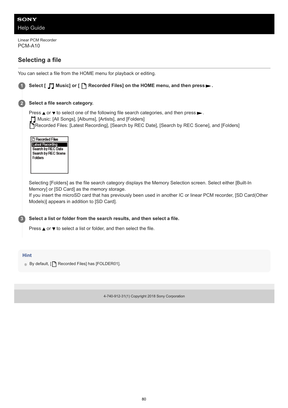 Selecting a file | Sony VPLL-3024 Fixed Short Throw Lens (2.34:1 to 3.19:1) User Manual | Page 80 / 259