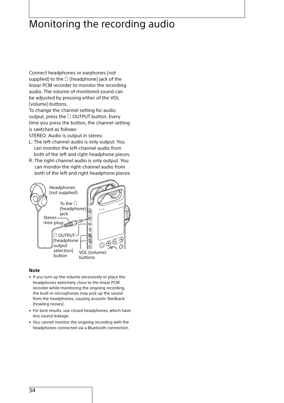 Monitoring the recording audio | Sony MAS-A100 IP-Based Ceiling Beamforming Microphone User Manual | Page 34 / 100