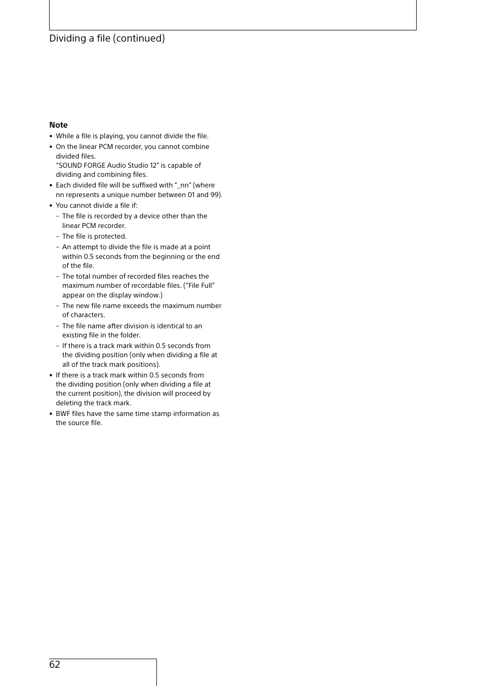 62 dividing a file (continued) | Sony MAS-A100 IP-Based Ceiling Beamforming Microphone User Manual | Page 62 / 100