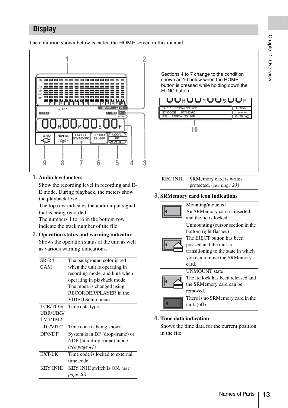 Display | Sony VCT-SGR1 Shooting Grip User Manual | Page 13 / 61