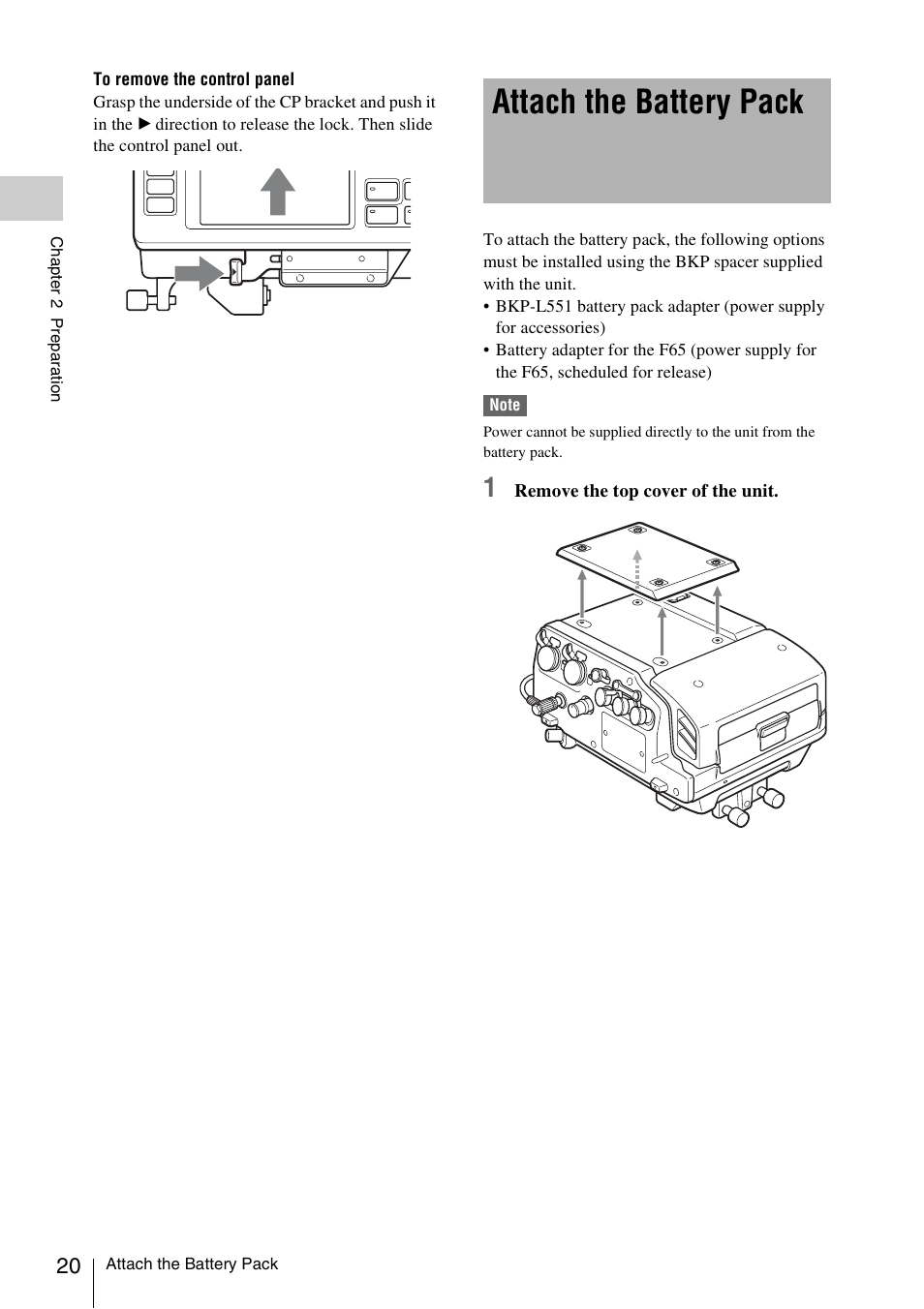 Attach the battery pack | Sony VCT-SGR1 Shooting Grip User Manual | Page 20 / 61