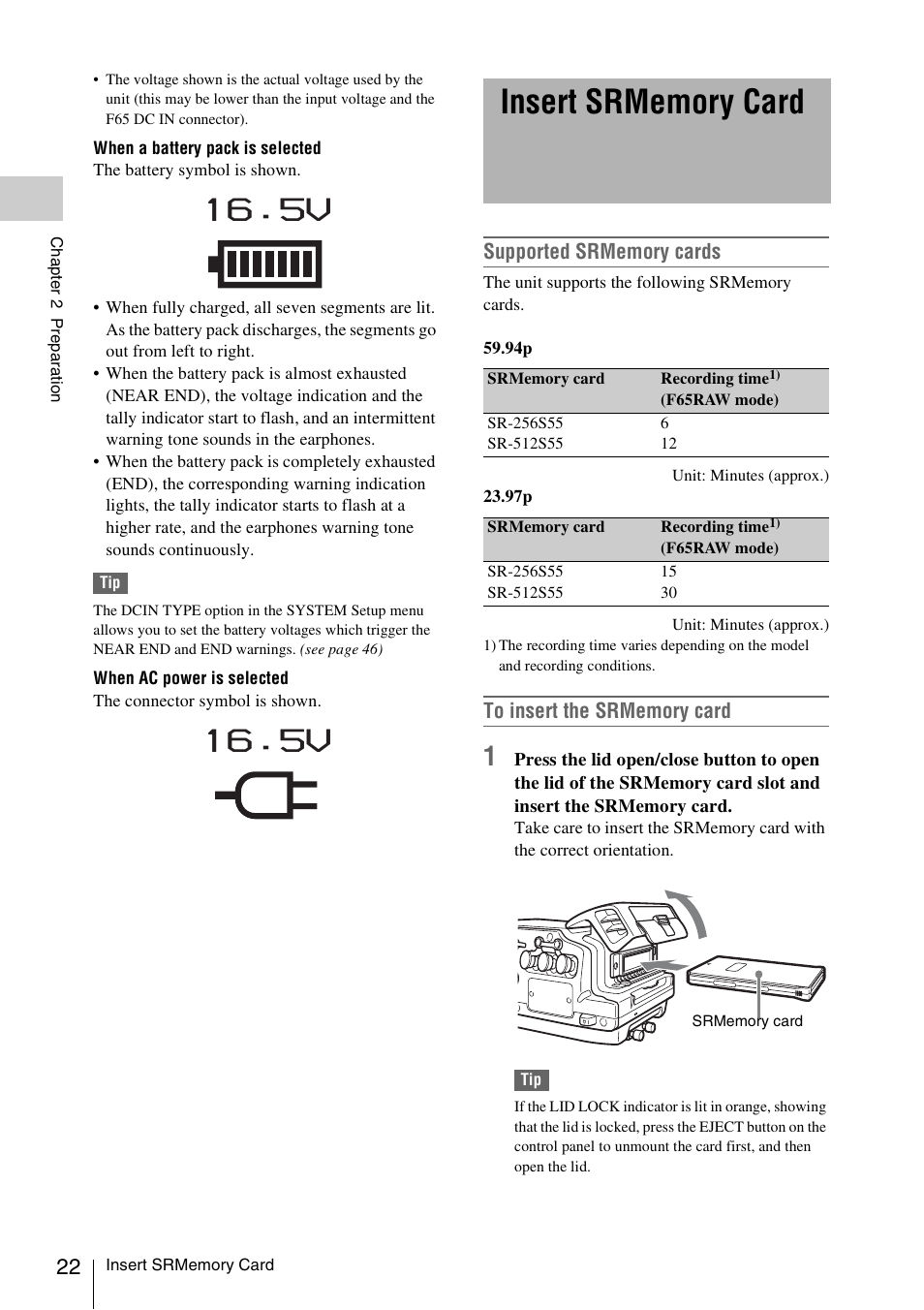 Insert srmemory card | Sony VCT-SGR1 Shooting Grip User Manual | Page 22 / 61