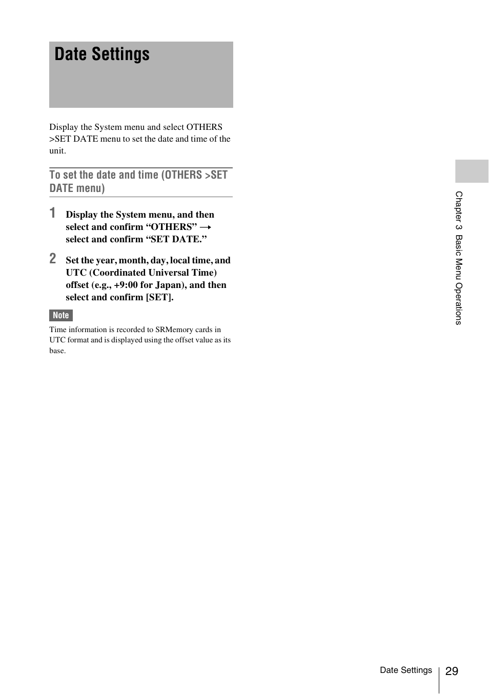 Date settings | Sony VCT-SGR1 Shooting Grip User Manual | Page 29 / 61