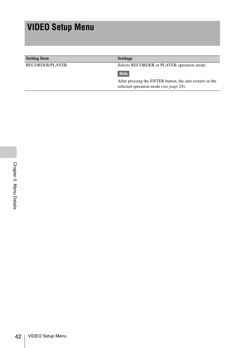 Video setup menu | Sony VCT-SGR1 Shooting Grip User Manual | Page 42 / 61