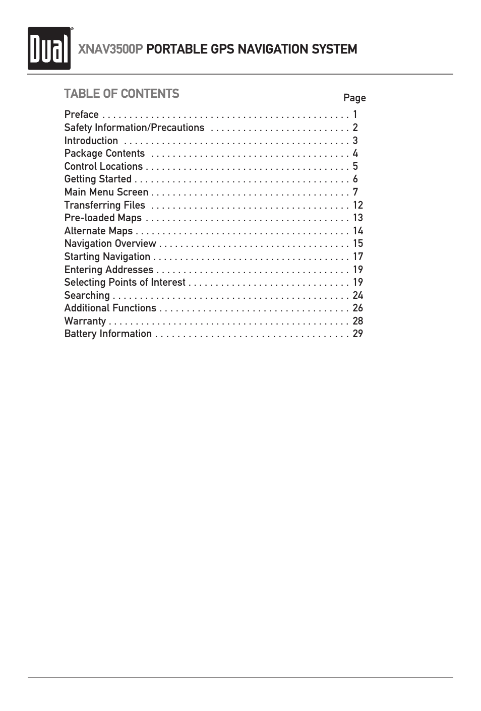 Dual XNAV3500P User Manual | Page 2 / 32