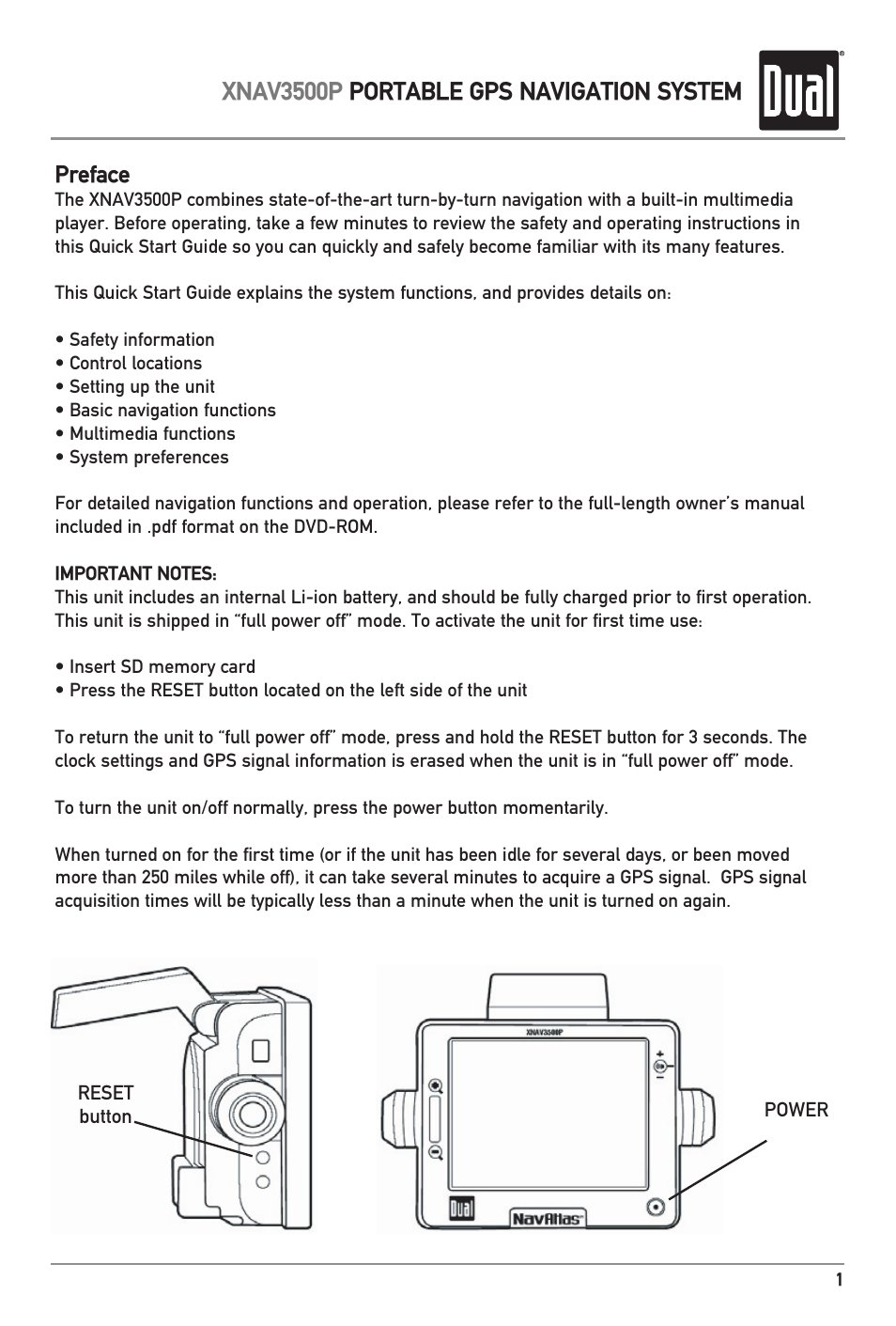 Xnav3500p portable gps navigation system | Dual XNAV3500P User Manual | Page 3 / 32