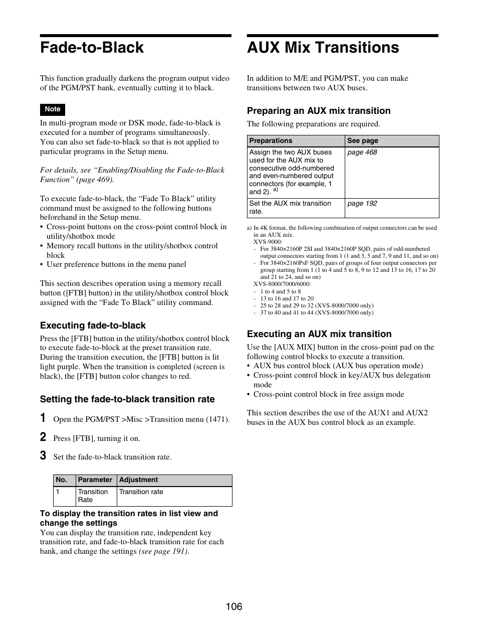 Fade-to-black, Aux mix transitions, Fade-to-black aux mix transitions | Sony GP-X1EM Grip Extension User Manual | Page 106 / 574