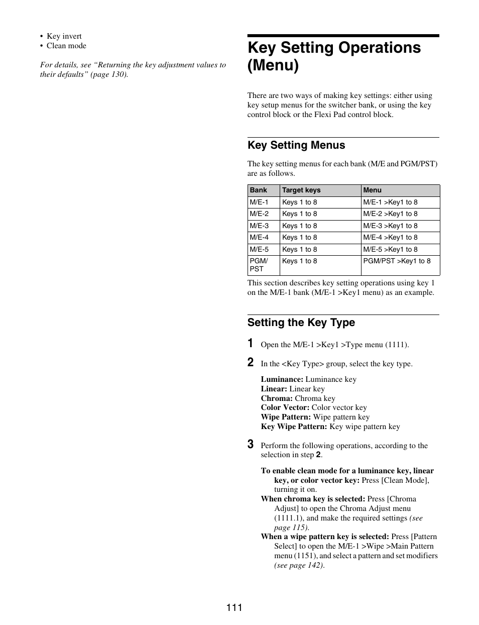 Key setting operations (menu), Key setting menus setting the key type, Key setting menus | Setting the key type | Sony GP-X1EM Grip Extension User Manual | Page 111 / 574