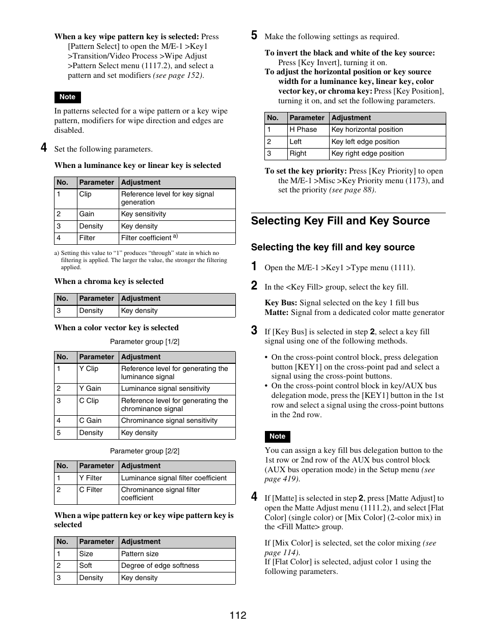 Selecting key fill and key source | Sony GP-X1EM Grip Extension User Manual | Page 112 / 574