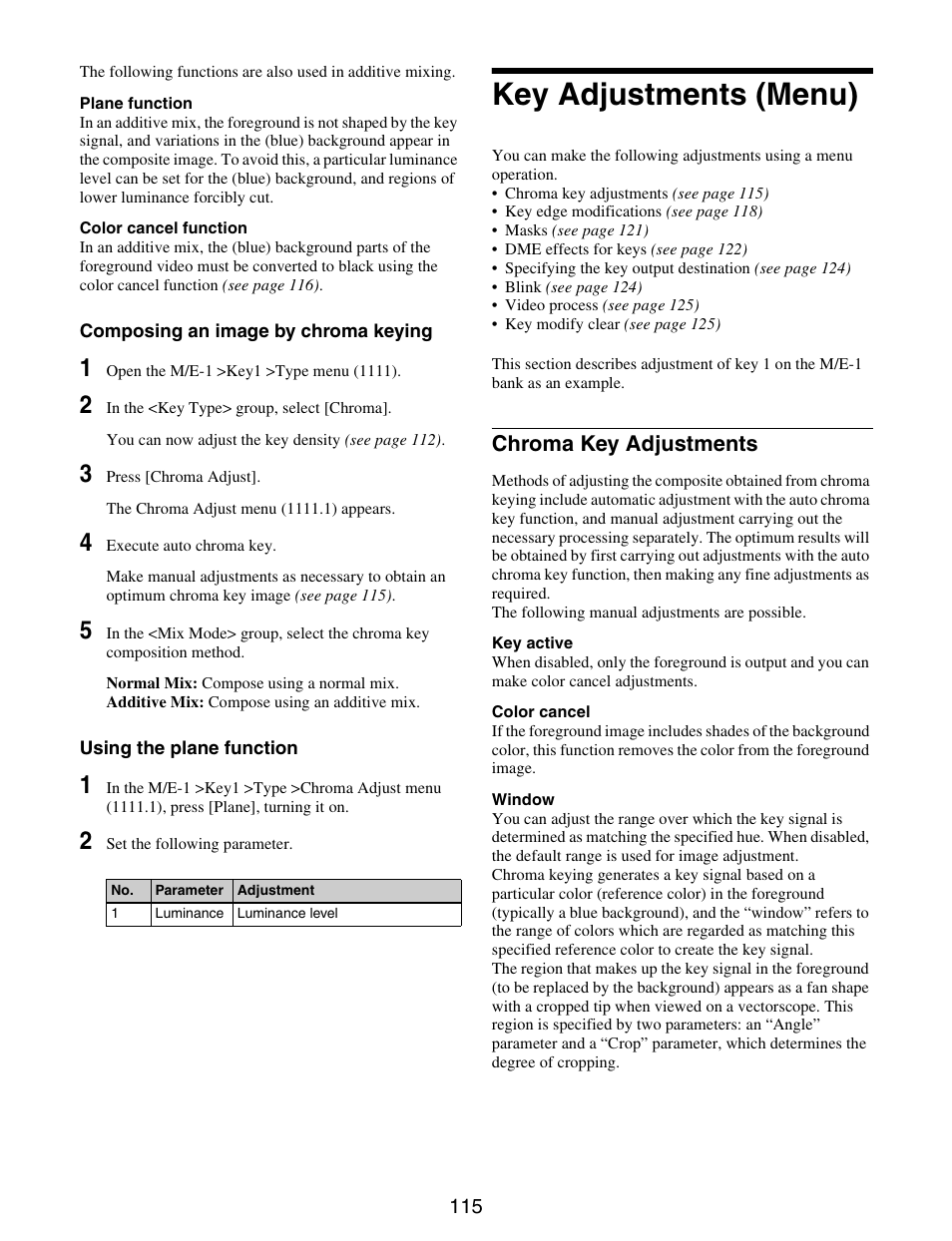 Key adjustments (menu), Chroma key adjustments | Sony GP-X1EM Grip Extension User Manual | Page 115 / 574