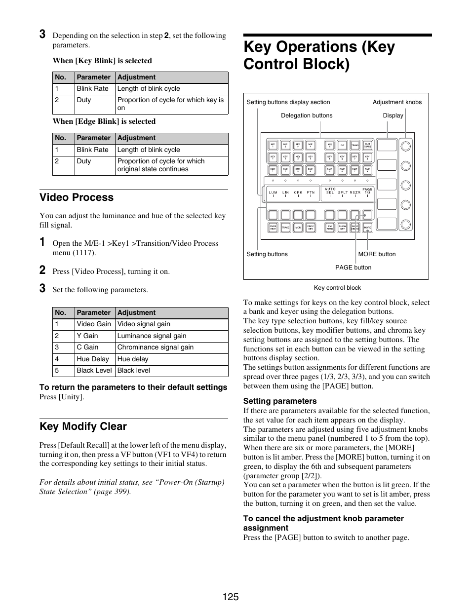 Key operations (key control block), Video process key modify clear, Video process | Key modify clear | Sony GP-X1EM Grip Extension User Manual | Page 125 / 574