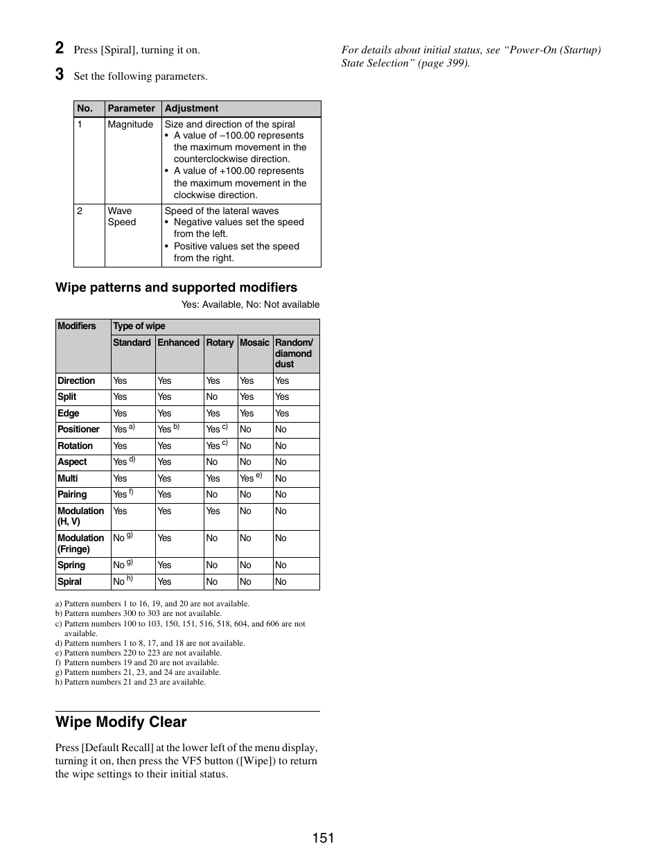 Wipe modify clear, Wipe patterns and supported modifiers | Sony GP-X1EM Grip Extension User Manual | Page 151 / 574