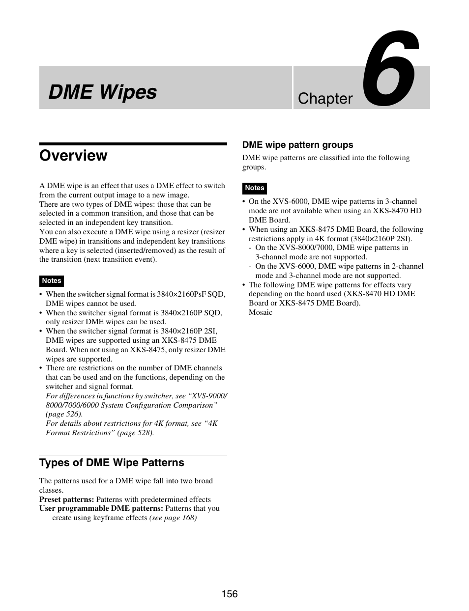 Chapter 6 dme wipes, Overview, Types of dme wipe patterns | Dme wipes, Chapter | Sony GP-X1EM Grip Extension User Manual | Page 156 / 574