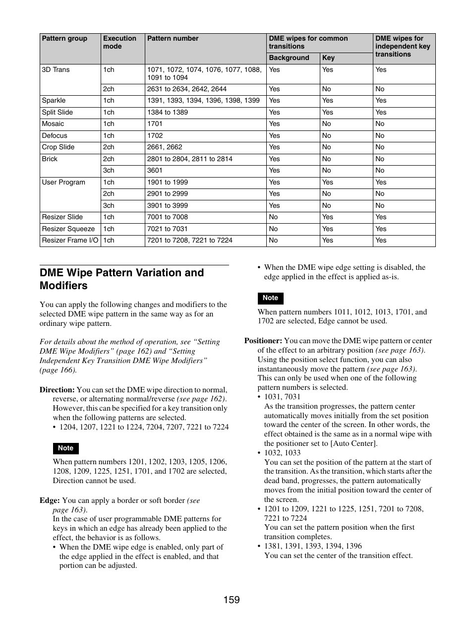 Dme wipe pattern variation and, Modifiers, Dme wipe pattern variation and modifiers | Sony GP-X1EM Grip Extension User Manual | Page 159 / 574