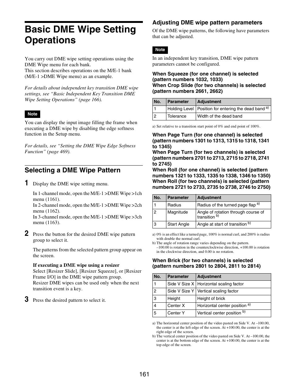 Basic dme wipe setting operations, Selecting a dme wipe pattern | Sony GP-X1EM Grip Extension User Manual | Page 161 / 574