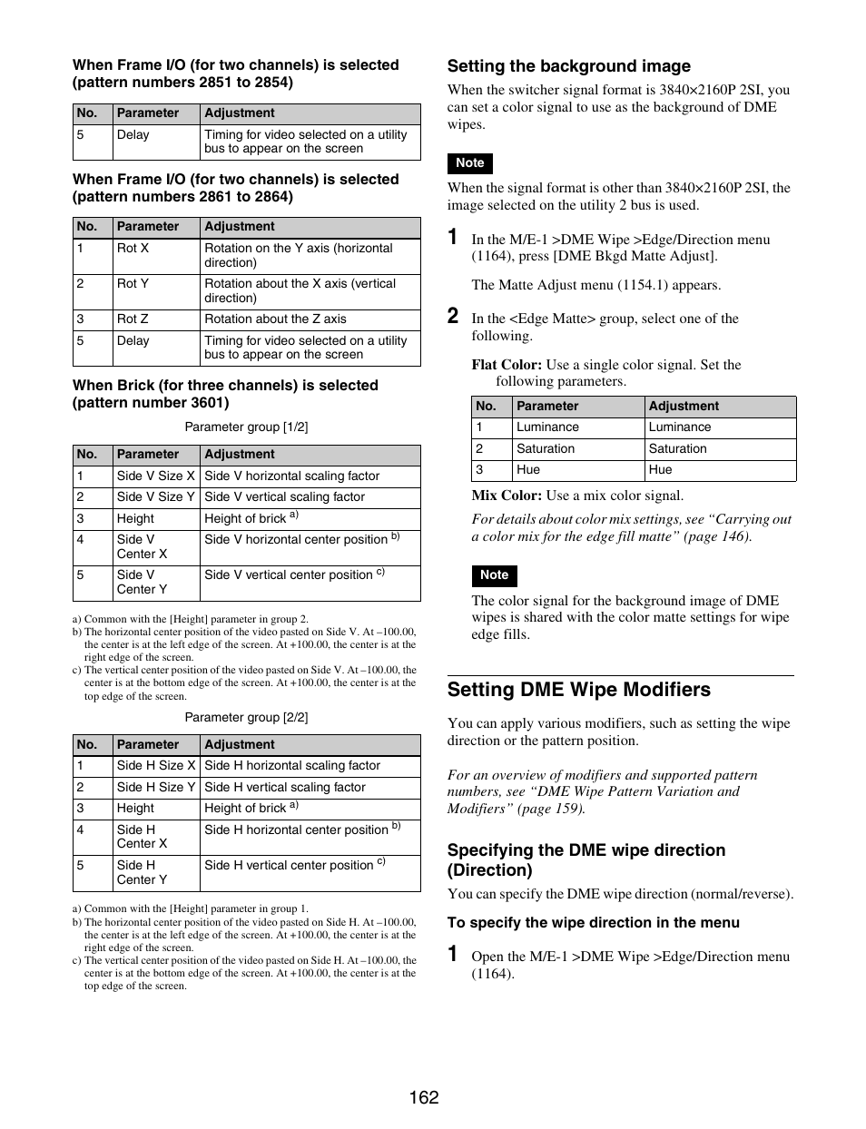 Setting dme wipe modifiers, Setting the background image, Specifying the dme wipe direction (direction) | Sony GP-X1EM Grip Extension User Manual | Page 162 / 574