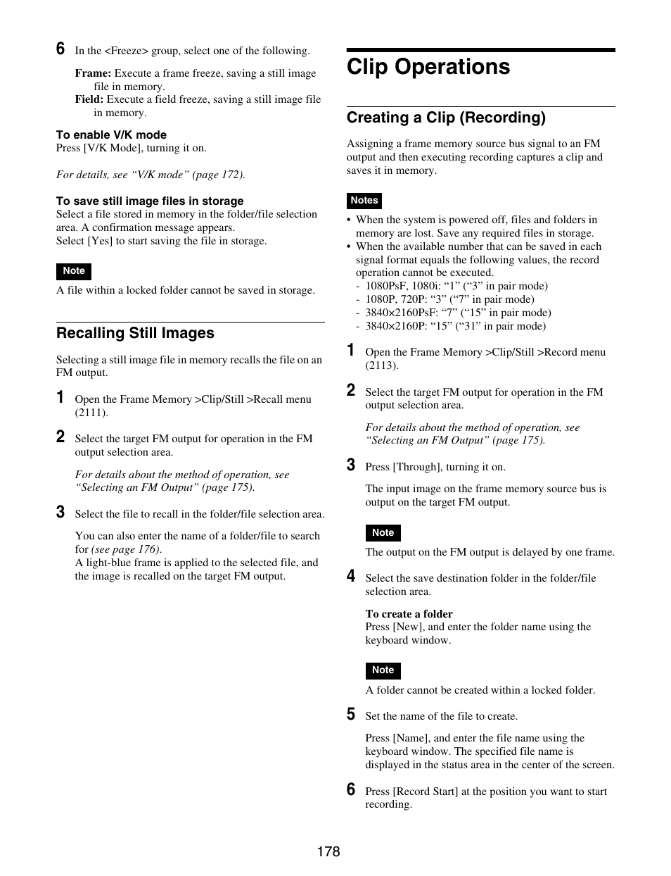 Clip operations, Recalling still images, Creating a clip (recording) | Sony GP-X1EM Grip Extension User Manual | Page 178 / 574