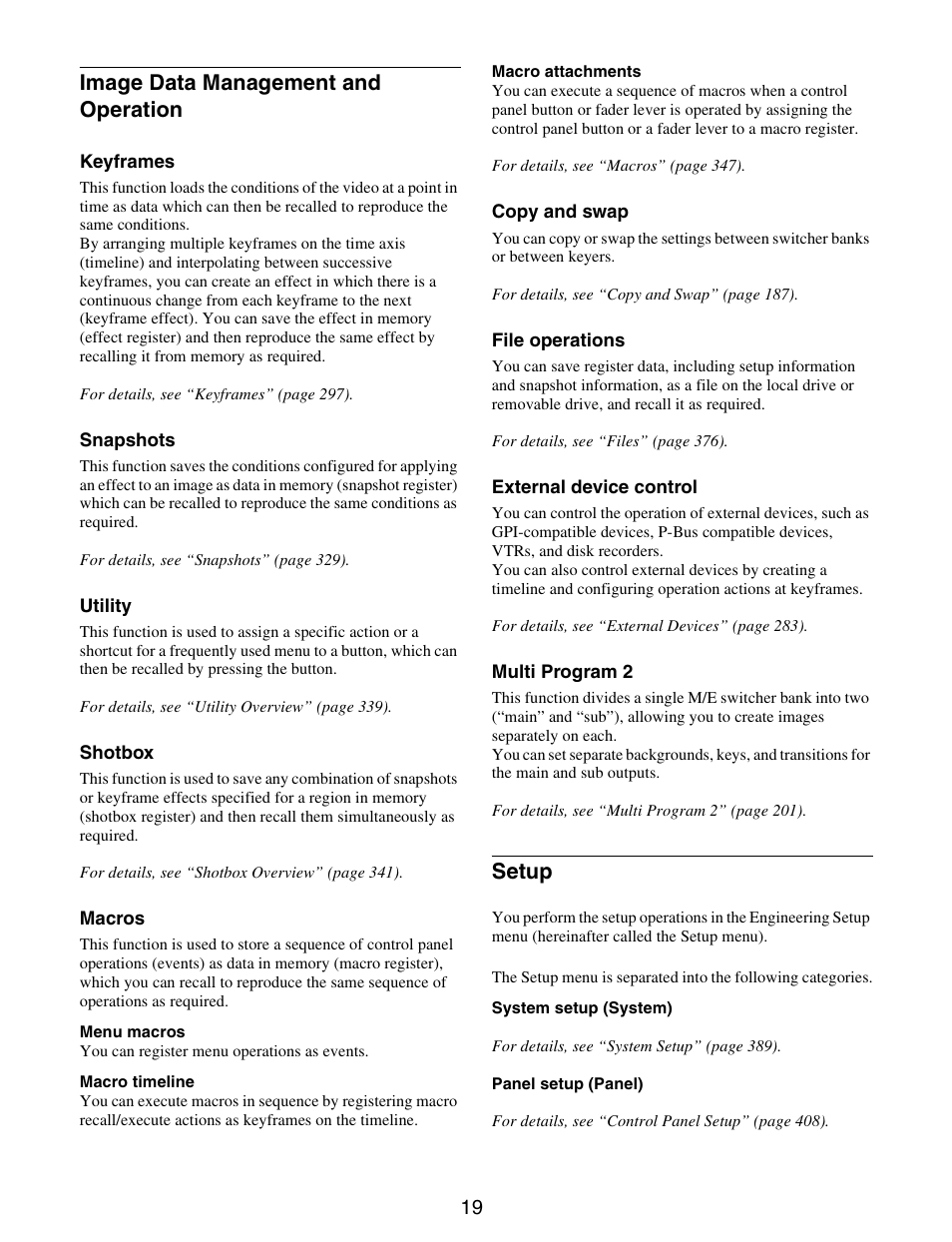 Image data management and operation setup, Image data management and operation, Setup | Sony GP-X1EM Grip Extension User Manual | Page 19 / 574