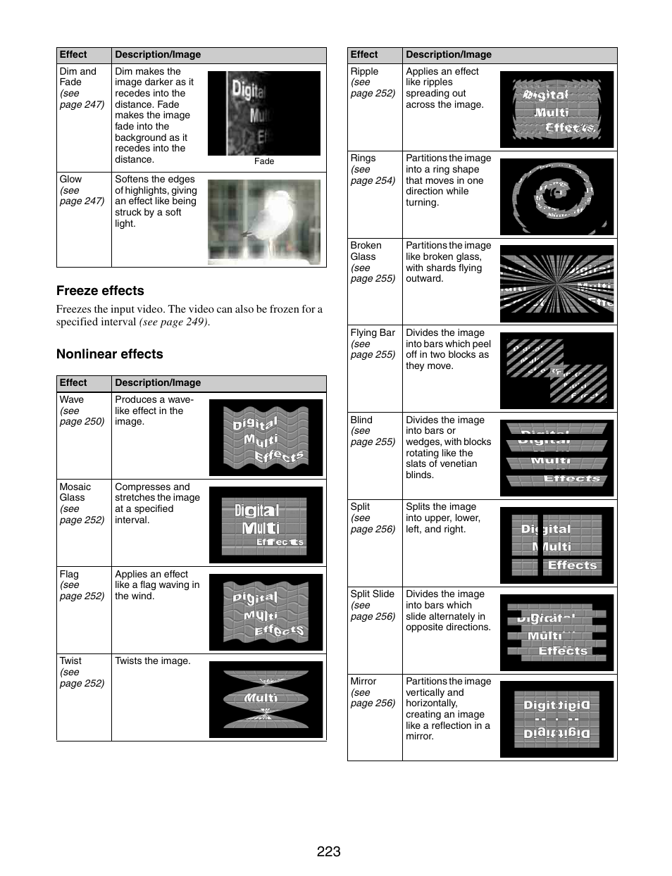 Freeze effects, Nonlinear effects | Sony GP-X1EM Grip Extension User Manual | Page 223 / 574