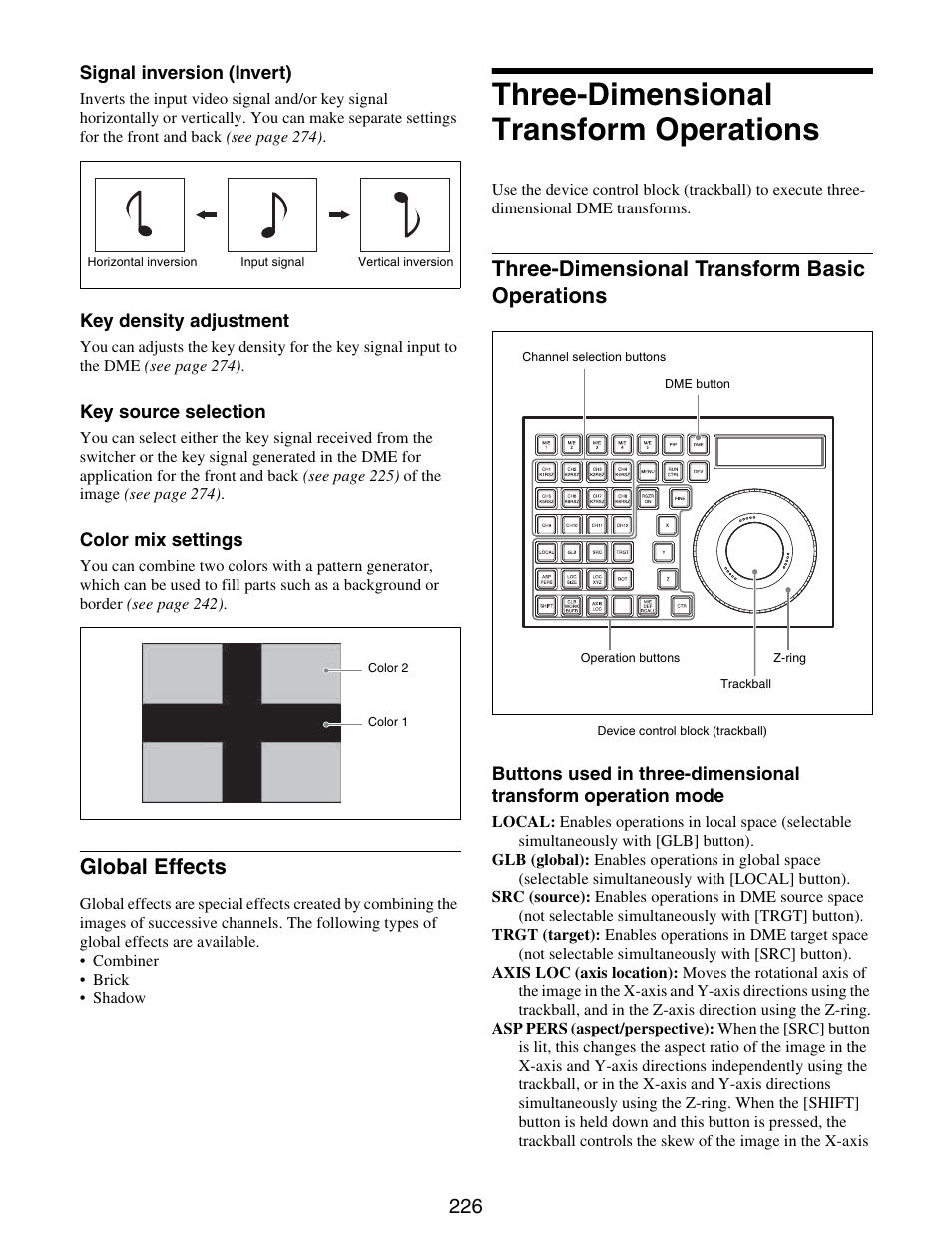 Three-dimensional transform operations, Global effects, Three-dimensional transform | Operations, Three-dimensional transform basic, Three-dimensional transform basic operations | Sony GP-X1EM Grip Extension User Manual | Page 226 / 574