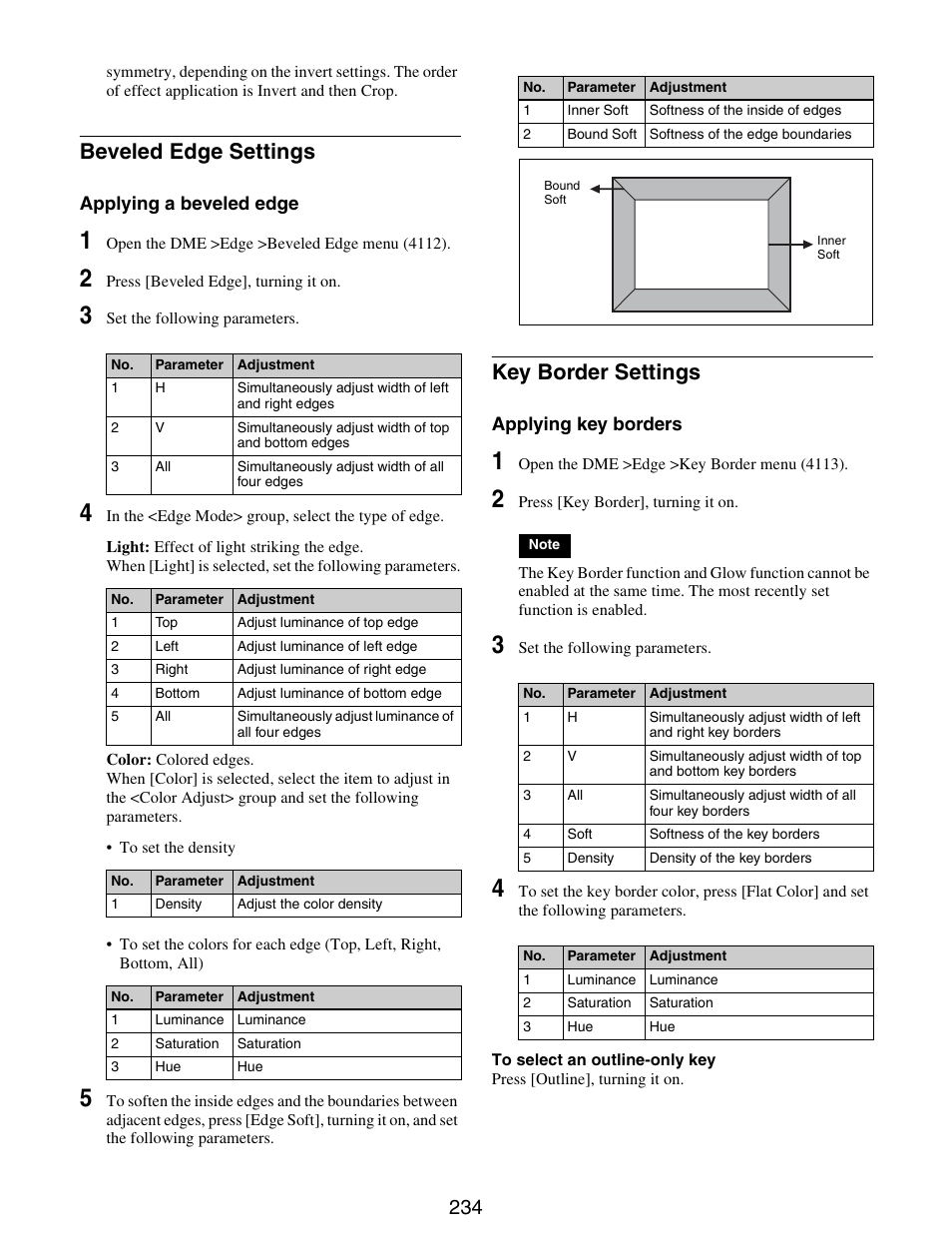 Beveled edge settings key border settings, Beveled edge settings, Key border settings | Sony GP-X1EM Grip Extension User Manual | Page 234 / 574