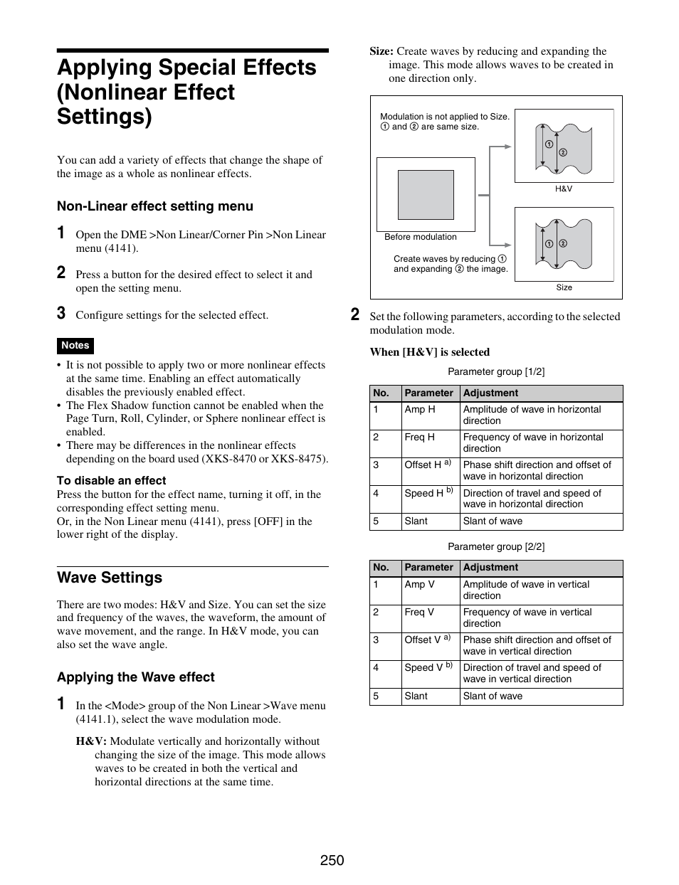 Applying special effects (nonlinear effect, Settings), Wave settings | Sony GP-X1EM Grip Extension User Manual | Page 250 / 574