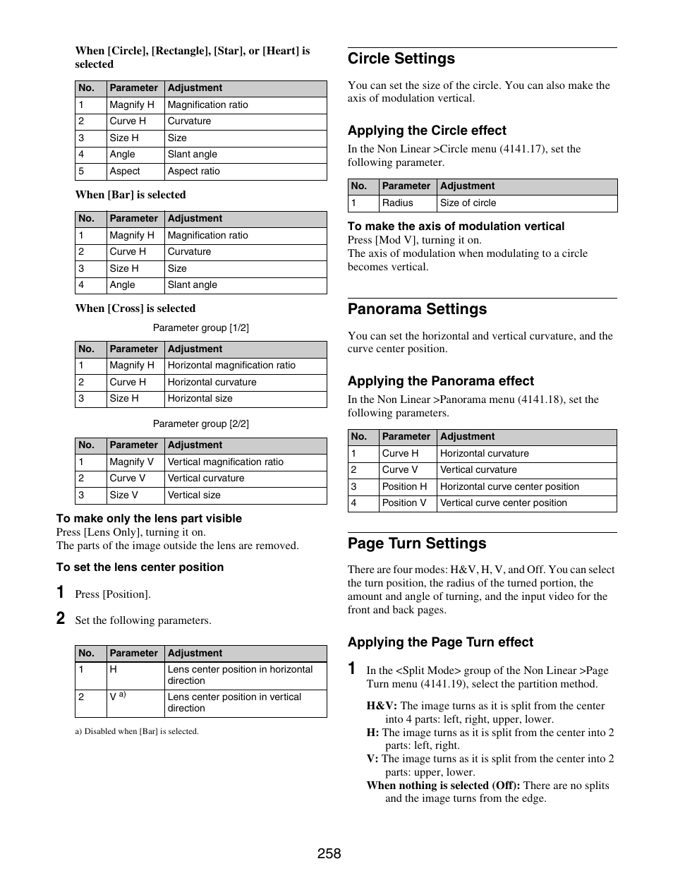 Circle settings, Panorama settings, Page turn settings | Sony GP-X1EM Grip Extension User Manual | Page 258 / 574