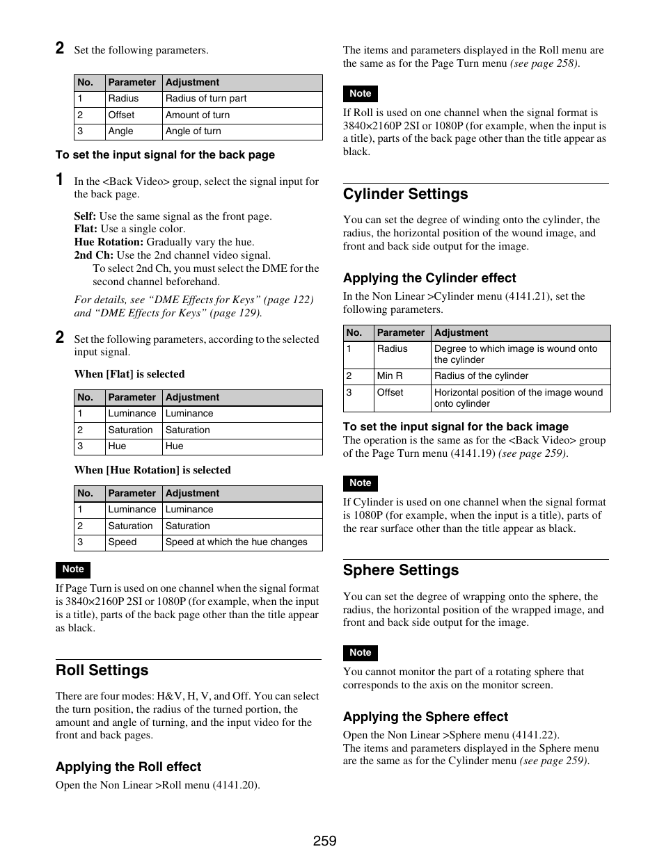 Roll settings cylinder settings sphere settings, Roll settings, Cylinder settings | Sphere settings | Sony GP-X1EM Grip Extension User Manual | Page 259 / 574