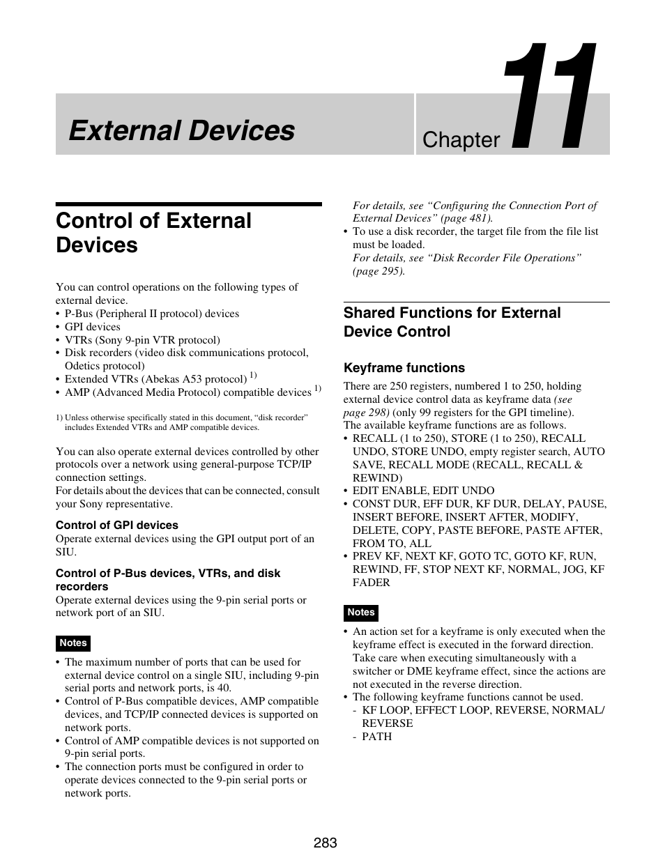 Chapter 11 external devices, Control of external devices, Shared functions for external device | Control, External devices, Chapter | Sony GP-X1EM Grip Extension User Manual | Page 283 / 574