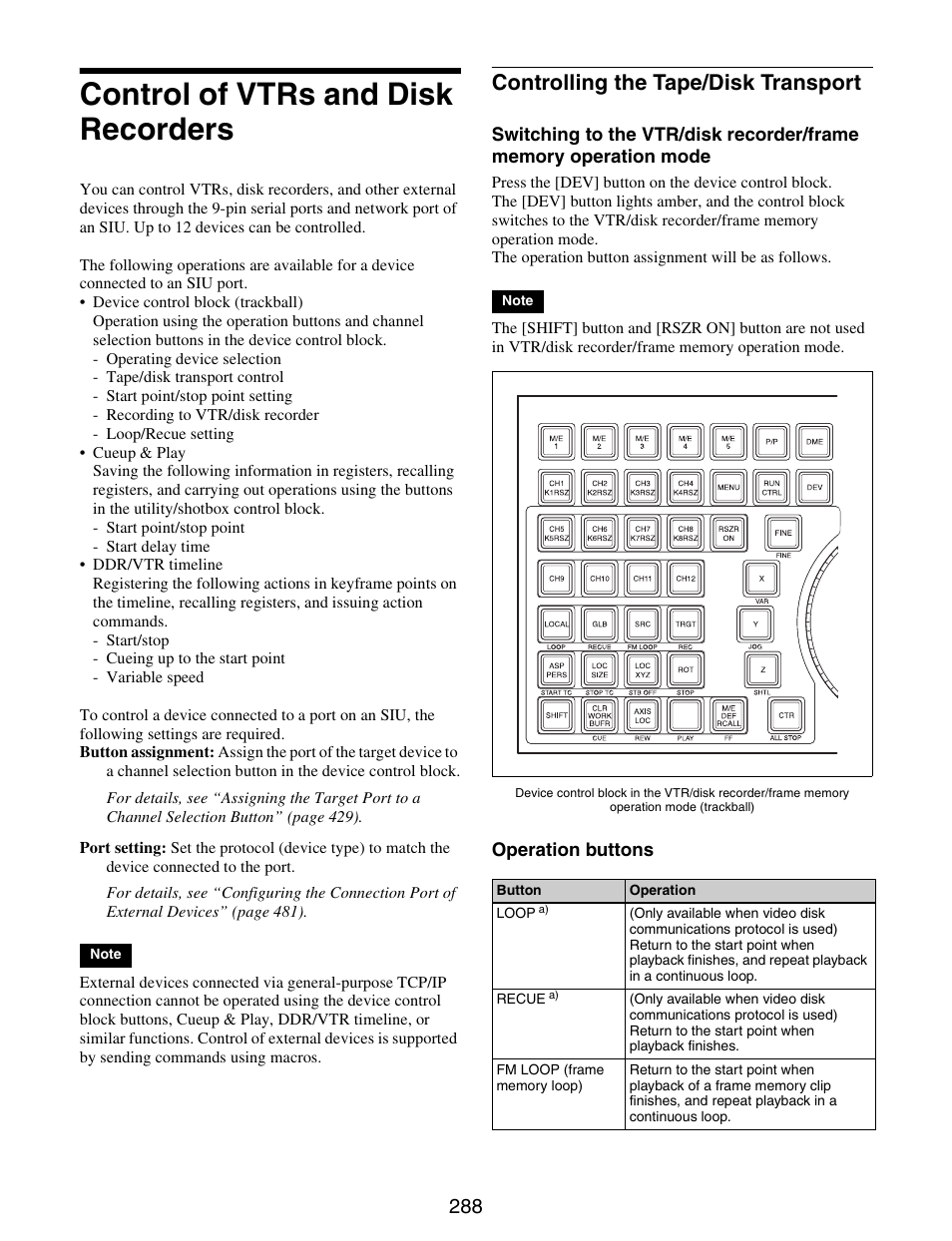 Control of vtrs and disk recorders, Controlling the tape/disk transport | Sony GP-X1EM Grip Extension User Manual | Page 288 / 574