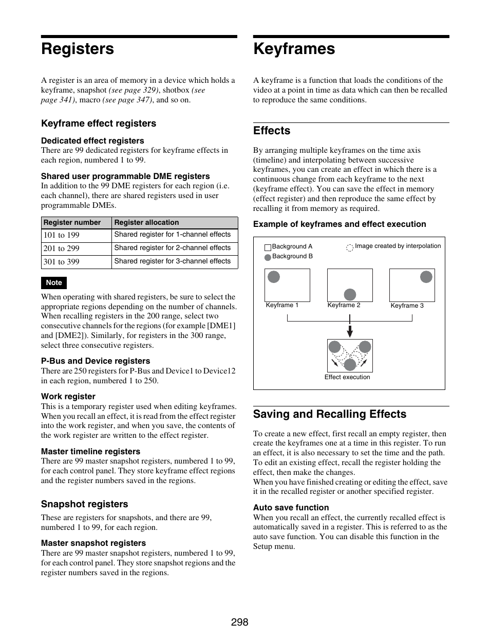 Registers, Keyframes, Registers keyframes | Effects saving and recalling effects, Effects, Saving and recalling effects | Sony GP-X1EM Grip Extension User Manual | Page 298 / 574