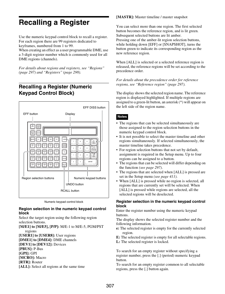 Recalling a register, Recalling a register (numeric keypad, Control block) | Sony GP-X1EM Grip Extension User Manual | Page 307 / 574