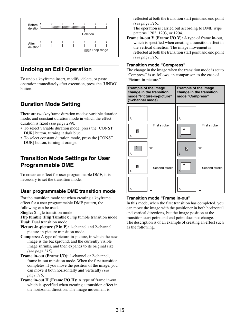 Programmable dme, Undoing an edit operation, Duration mode setting | Transition mode settings for user programmable dme | Sony GP-X1EM Grip Extension User Manual | Page 315 / 574