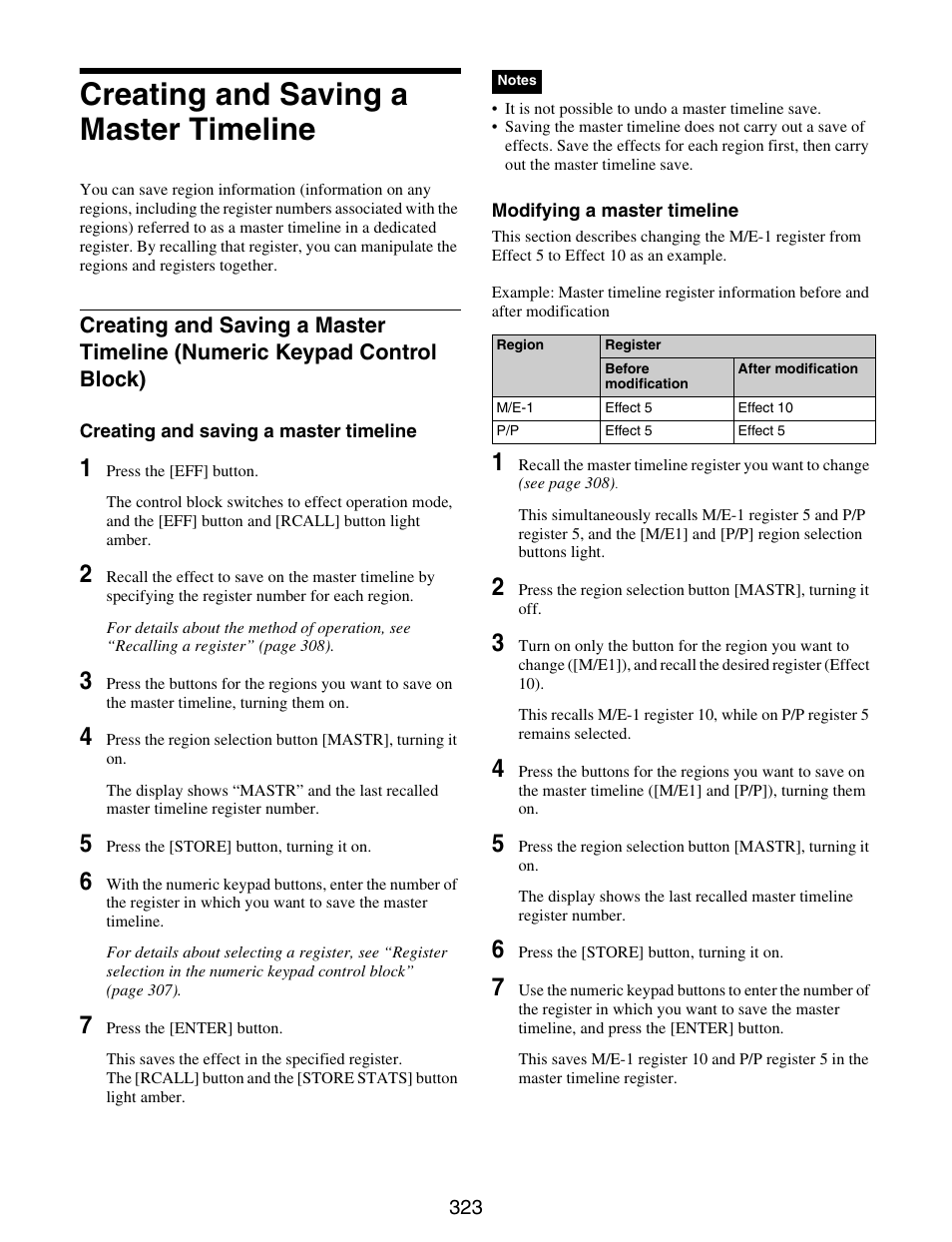 Creating and saving a master timeline, Creating and saving a master, Timeline | Numeric keypad control block) | Sony GP-X1EM Grip Extension User Manual | Page 323 / 574