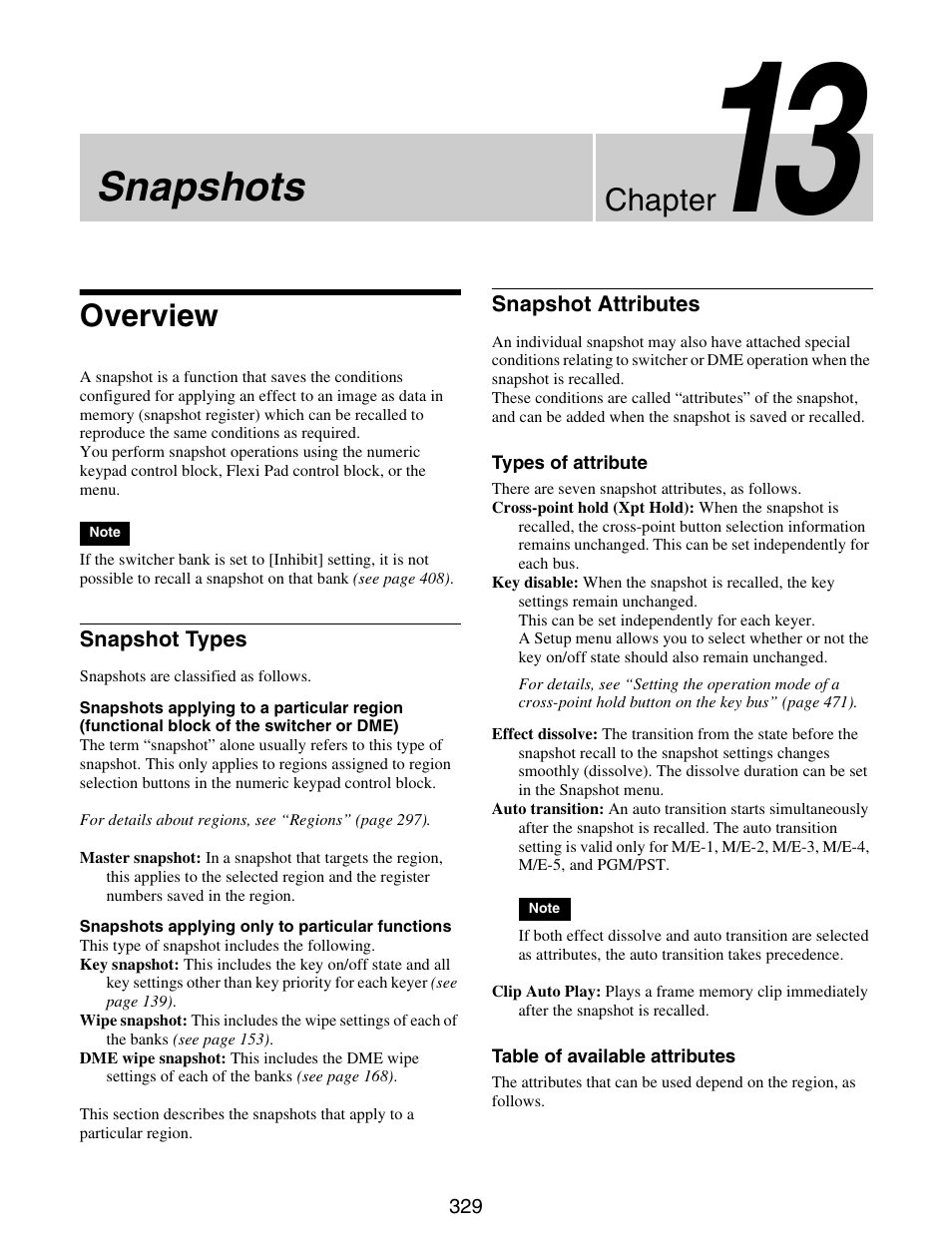 Chapter 13 snapshots, Overview, Snapshot types snapshot attributes | Snapshots, Chapter | Sony GP-X1EM Grip Extension User Manual | Page 329 / 574