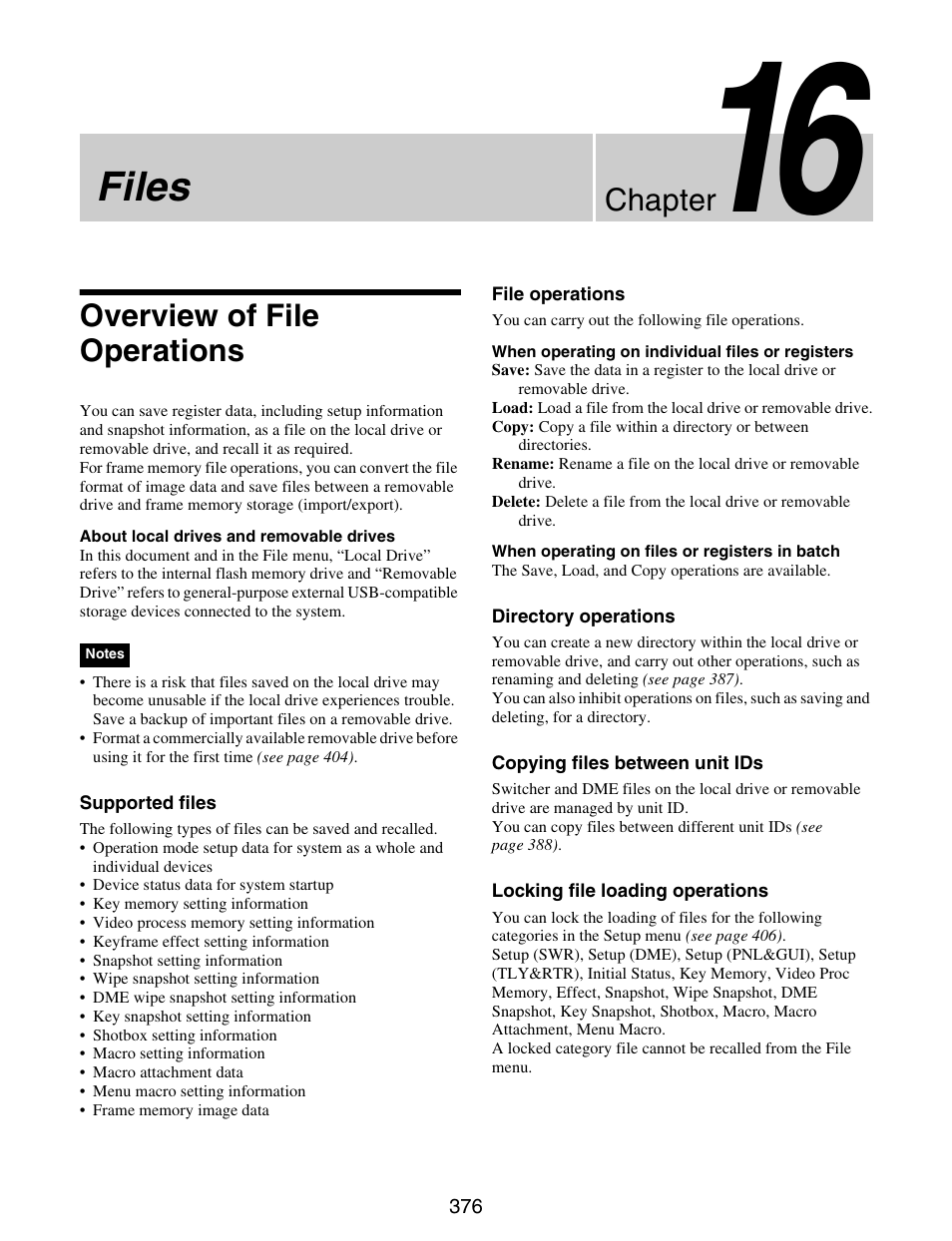 Chapter 16 files, Overview of file operations, Files | Chapter | Sony GP-X1EM Grip Extension User Manual | Page 376 / 574