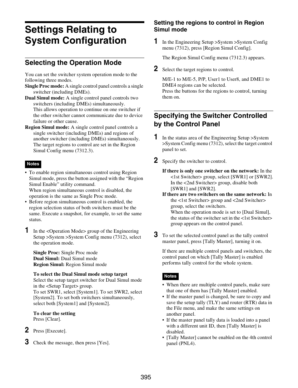 Settings relating to system configuration, Settings relating to system, Configuration | Control panel, Selecting the operation mode | Sony GP-X1EM Grip Extension User Manual | Page 395 / 574