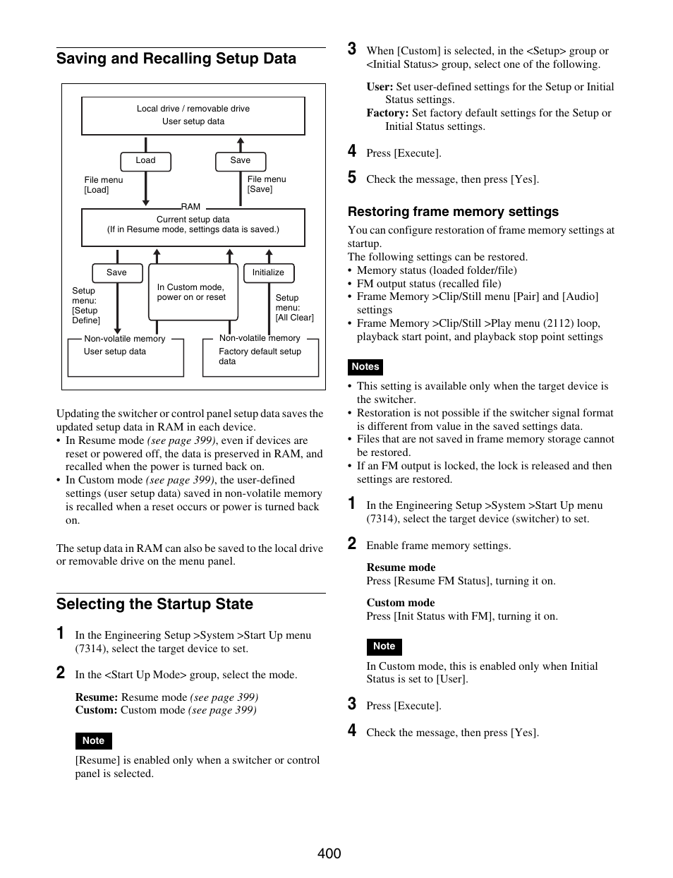 Saving and recalling setup data, Selecting the startup state | Sony GP-X1EM Grip Extension User Manual | Page 400 / 574