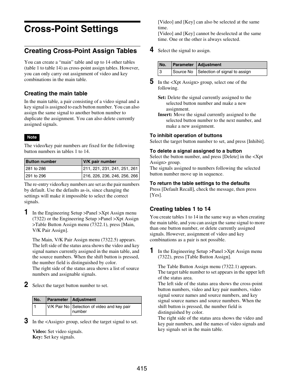 Cross-point settings, Creating cross-point assign tables | Sony GP-X1EM Grip Extension User Manual | Page 415 / 574