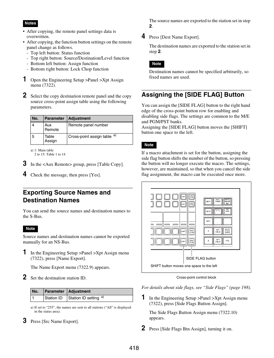 Exporting source names and destination, Names, Assigning the [side flag] button | Exporting source names and destination names | Sony GP-X1EM Grip Extension User Manual | Page 418 / 574