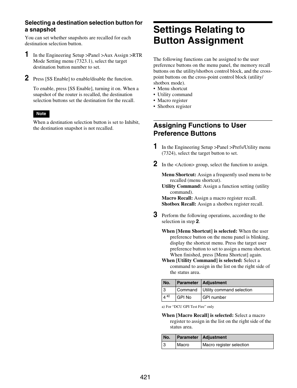 Settings relating to button assignment, Settings relating to button, Assignment | Assigning functions to user preference, Buttons, Assigning functions to user preference buttons | Sony GP-X1EM Grip Extension User Manual | Page 421 / 574