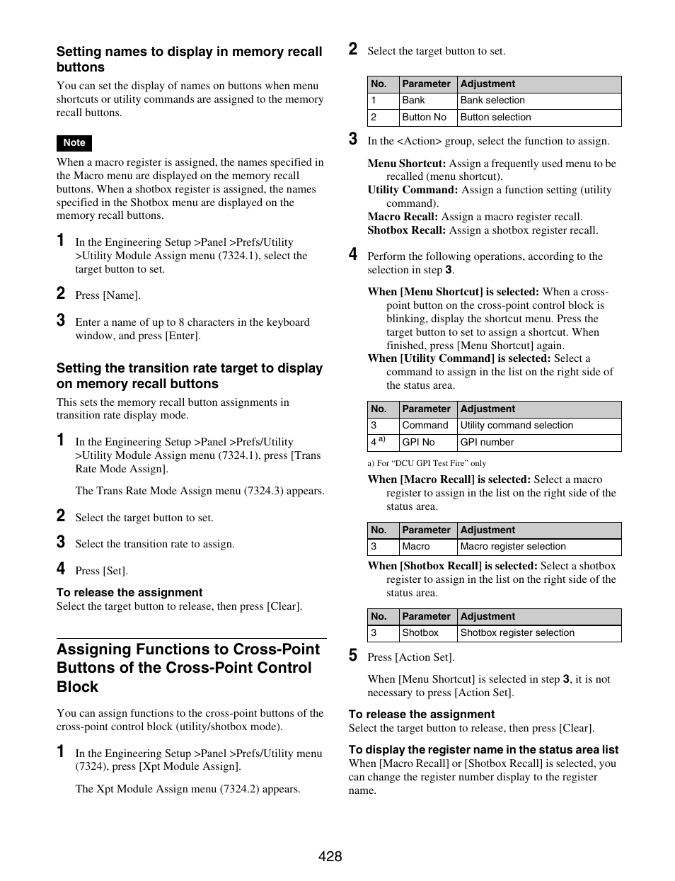 Assigning functions to cross-point buttons of, The cross-point control block | Sony GP-X1EM Grip Extension User Manual | Page 428 / 574