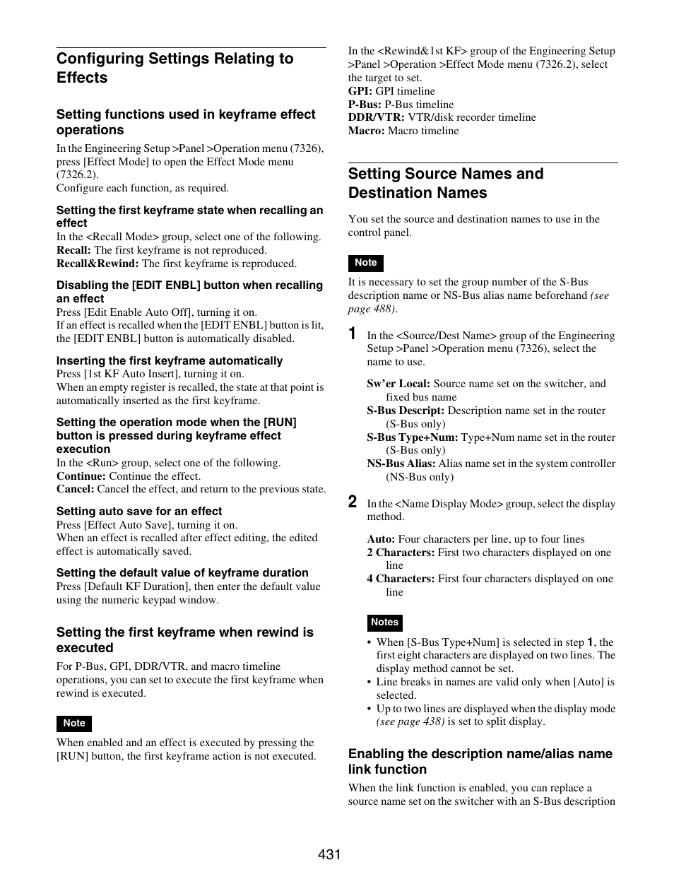 Configuring settings relating to, Effects, Setting source names and destination | Names, Configuring settings relating to effects, Setting source names and destination names | Sony GP-X1EM Grip Extension User Manual | Page 431 / 574