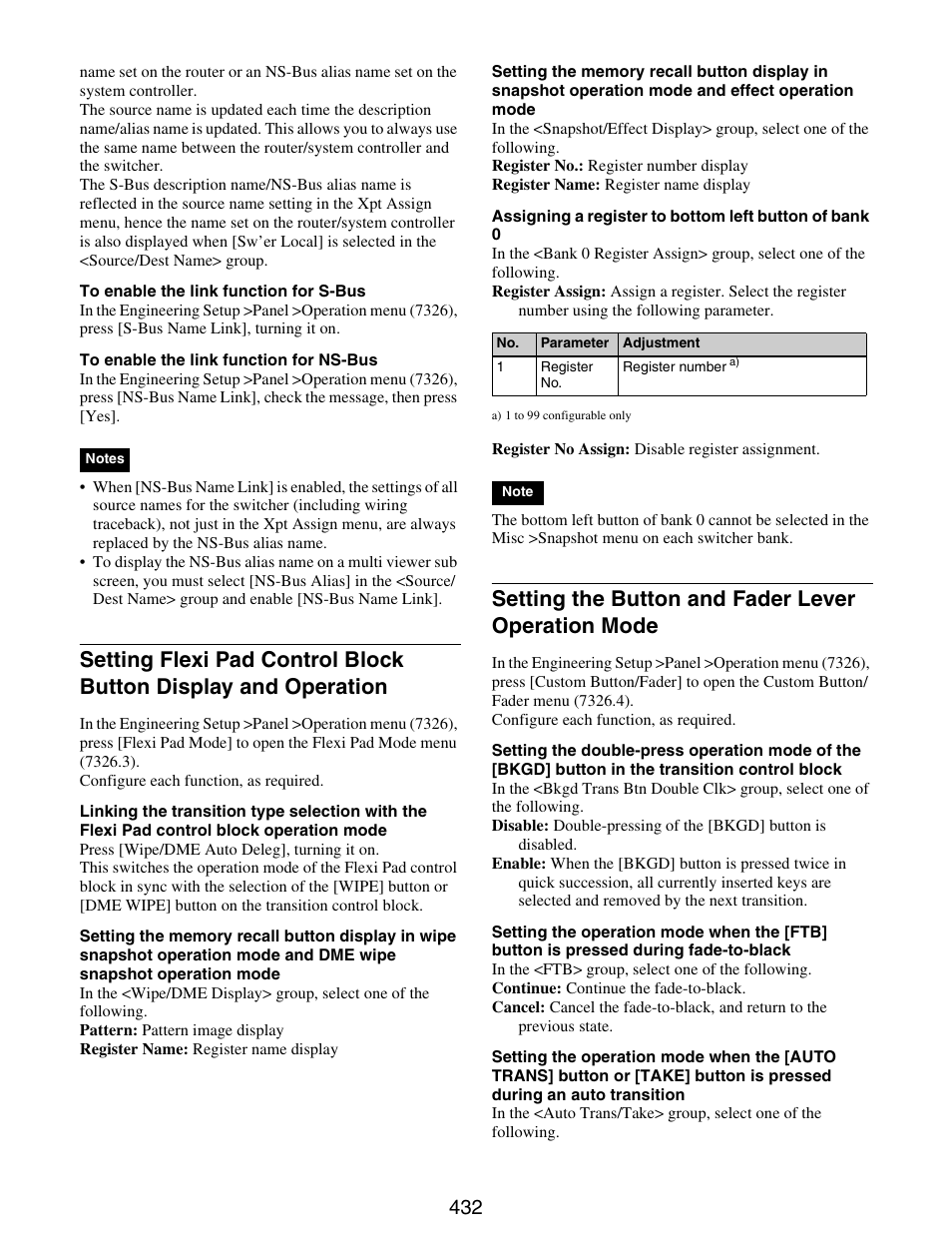 Setting flexi pad control block button, Display and operation, Setting the button and fader lever operation | Mode, Setting the button and fader lever operation mode | Sony GP-X1EM Grip Extension User Manual | Page 432 / 574