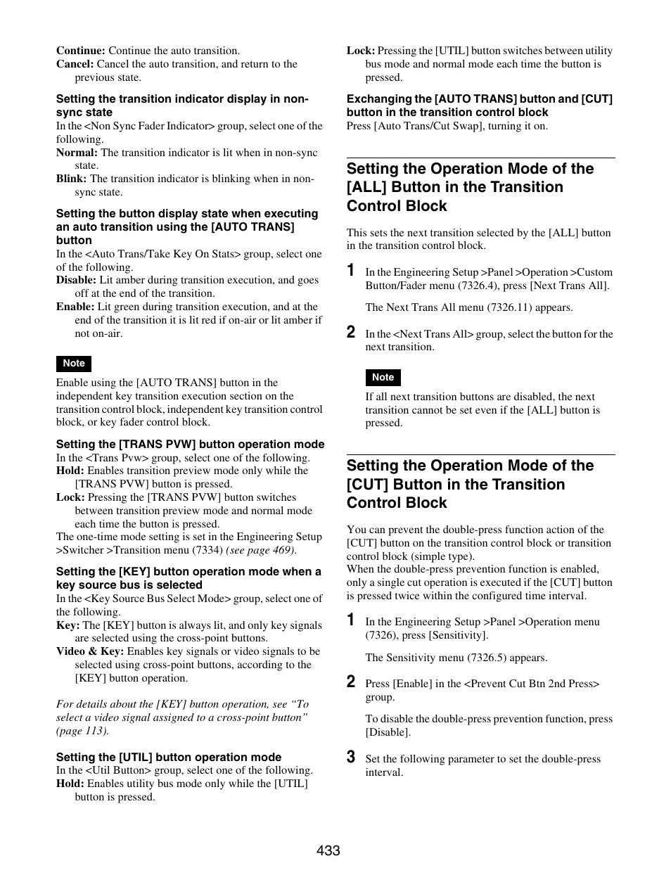 Setting the operation mode of the [all, Button in the transition control block, Setting the operation mode of the [cut | Sony GP-X1EM Grip Extension User Manual | Page 433 / 574