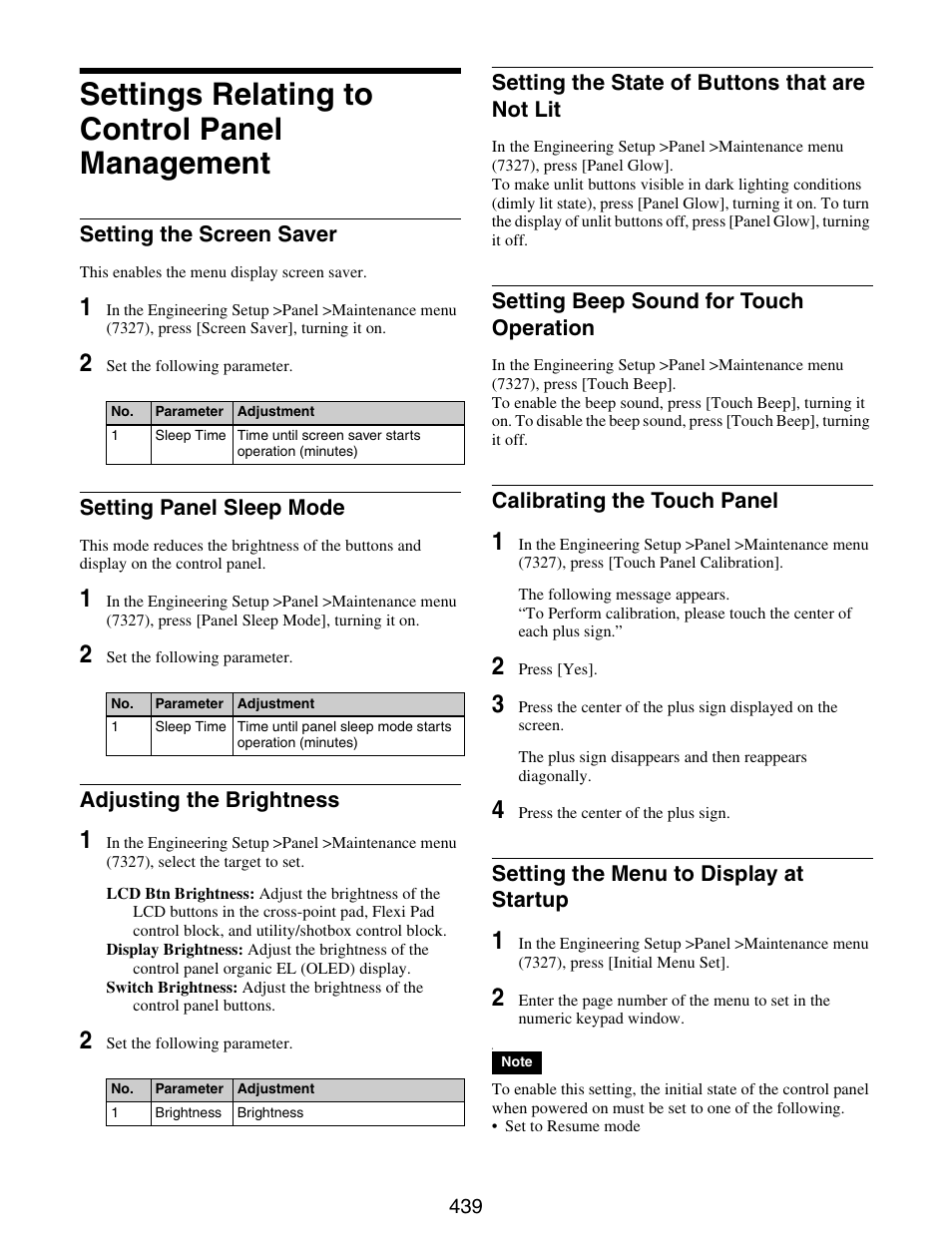 Settings relating to control panel management, Settings relating to control panel, Management | Setting beep sound for touch, Operation | Sony GP-X1EM Grip Extension User Manual | Page 439 / 574