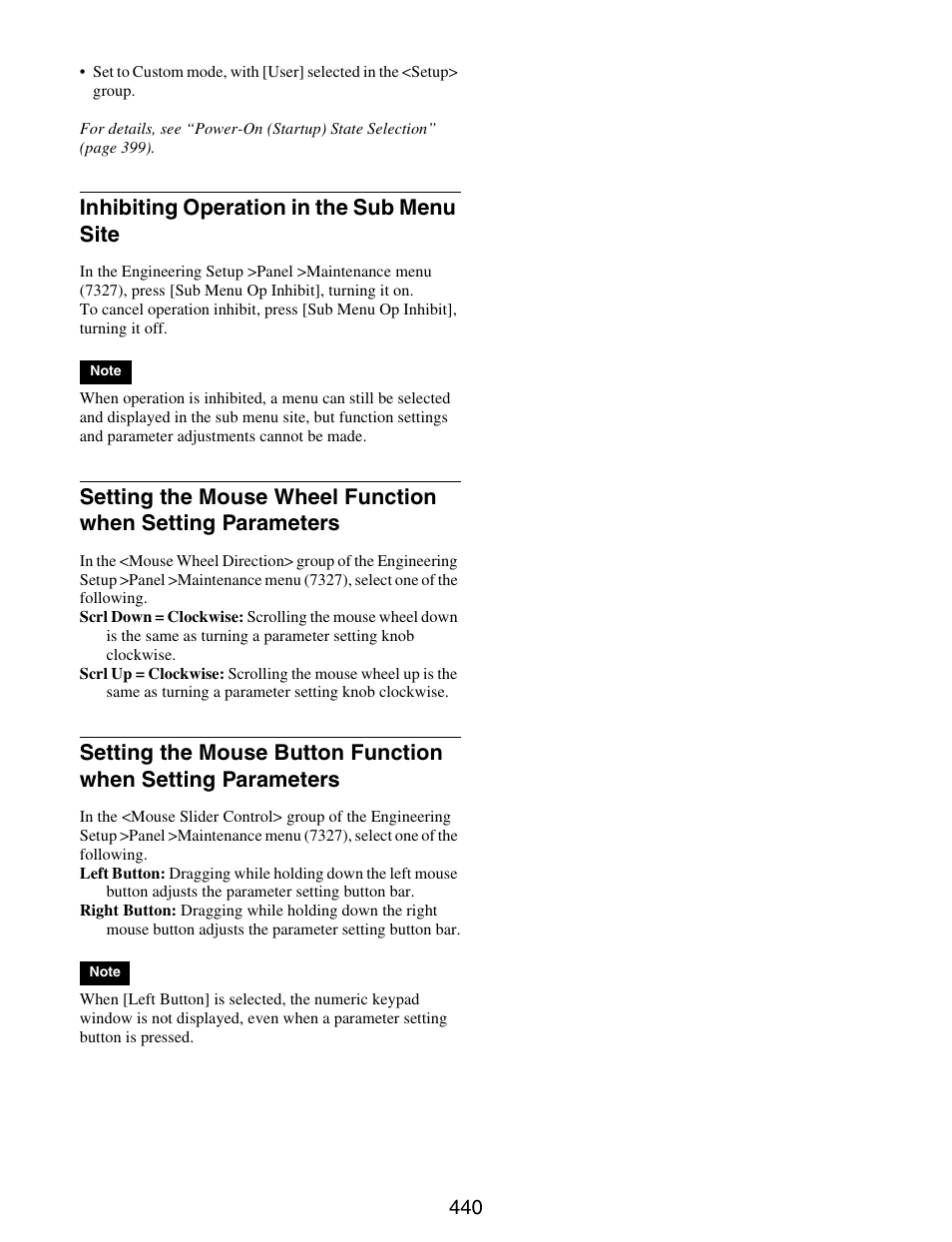 Inhibiting operation in the sub menu, Site, Setting the mouse wheel function when | Setting parameters, Setting the mouse button function when, Inhibiting operation in the sub menu site | Sony GP-X1EM Grip Extension User Manual | Page 440 / 574