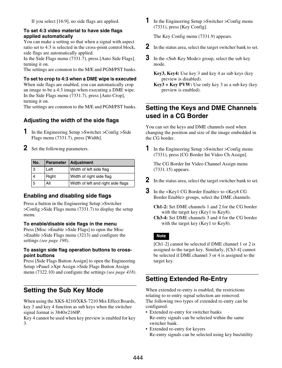 Cg border, Setting extended re-entry, Setting the sub key mode | Sony GP-X1EM Grip Extension User Manual | Page 444 / 574