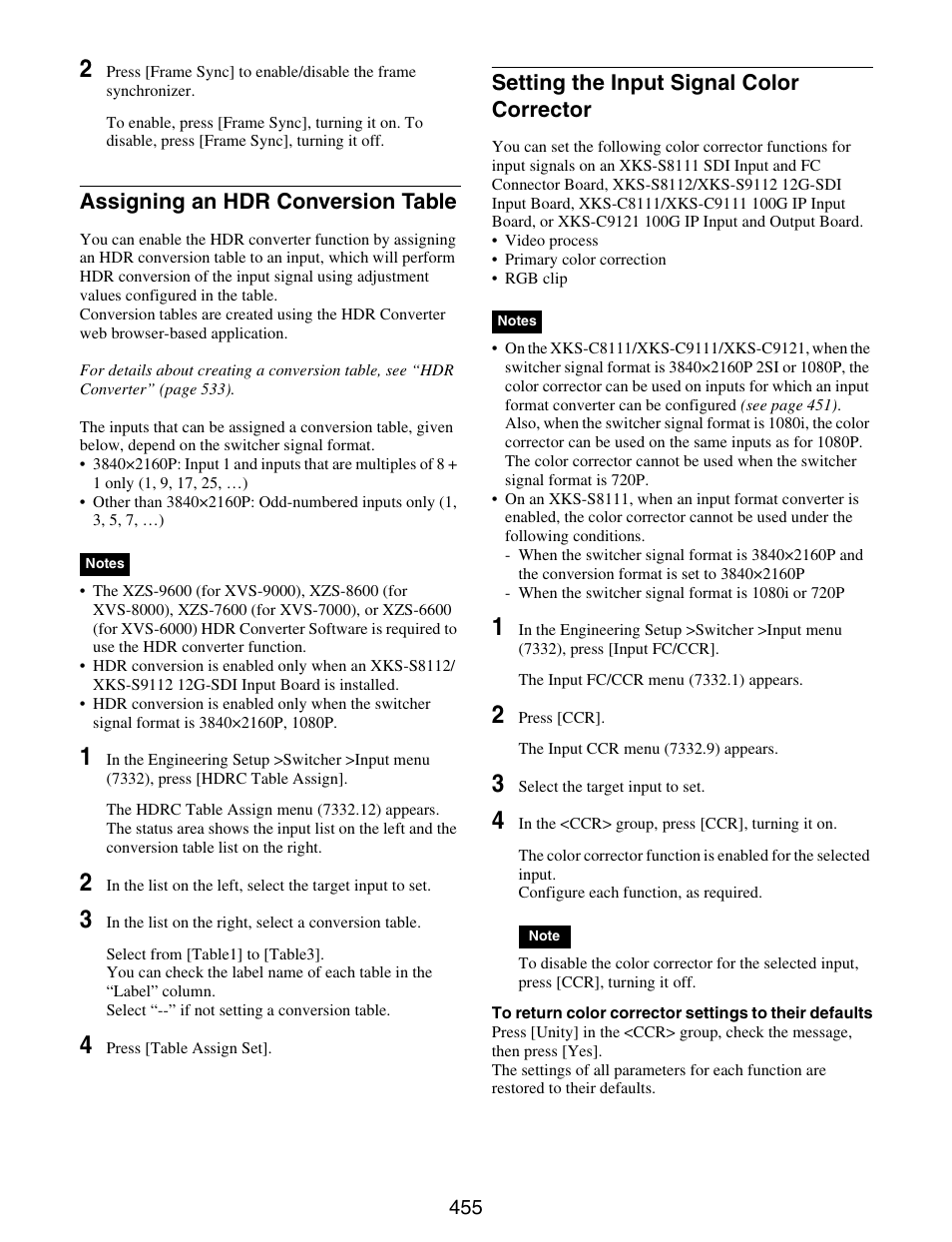 Assigning an hdr conversion, Table, Setting the input signal color corrector | Sony GP-X1EM Grip Extension User Manual | Page 455 / 574