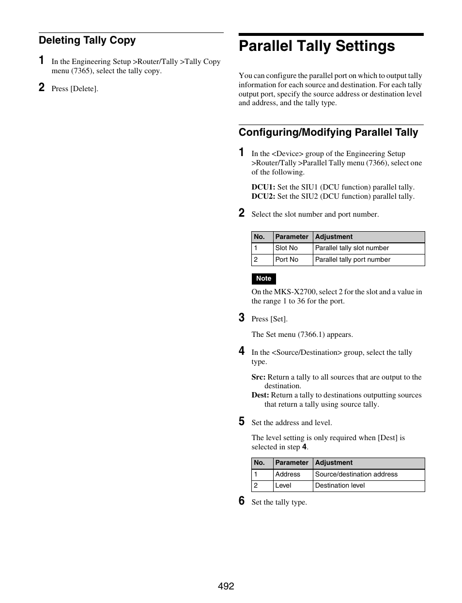 Parallel tally settings, Deleting tally copy, Configuring/modifying parallel tally | Sony GP-X1EM Grip Extension User Manual | Page 492 / 574